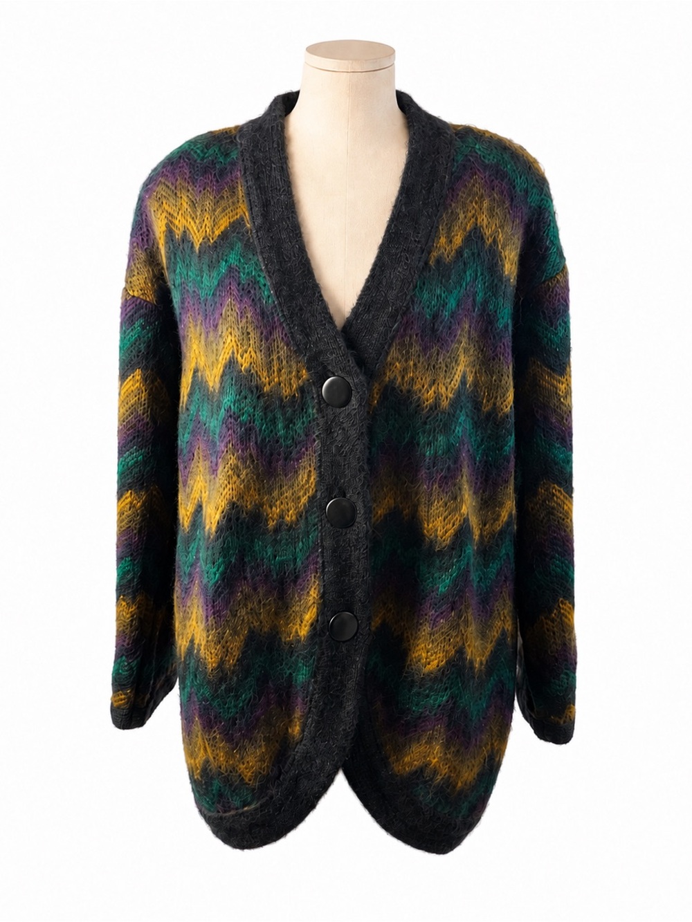 Vintage JJ Browne 80s Chevron Cardigan Sweater Small Oversized Grandpa Core